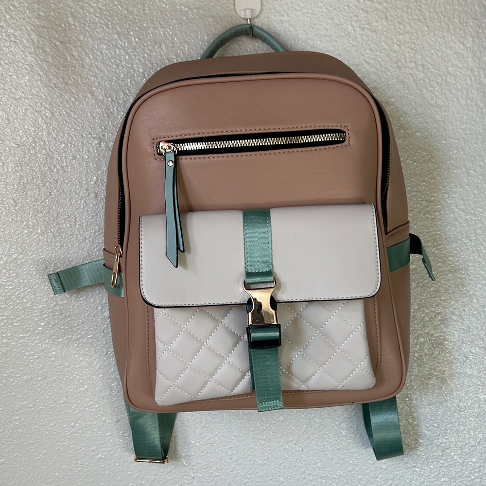 Stylish Tan and Green Women's Backpack